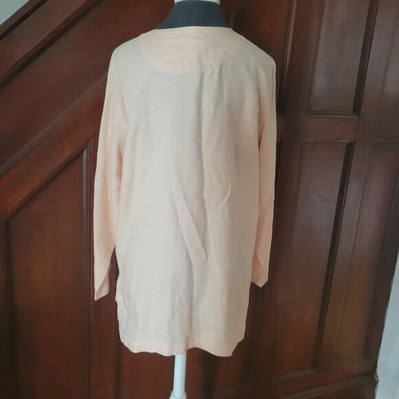 Rafaella Womens Long Sleeve Button-Up Linen Shirt Peach Size L - Picture 5 of 5
